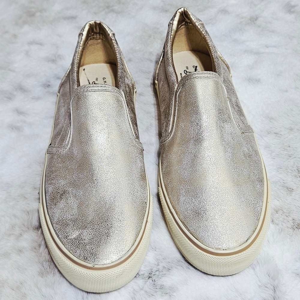 G.H. Bass Gold Metallic Navigate Slip On Sneakers 6M Glam Casual Streetwear Chic